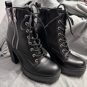 Black Lace-Up Ankle Boots